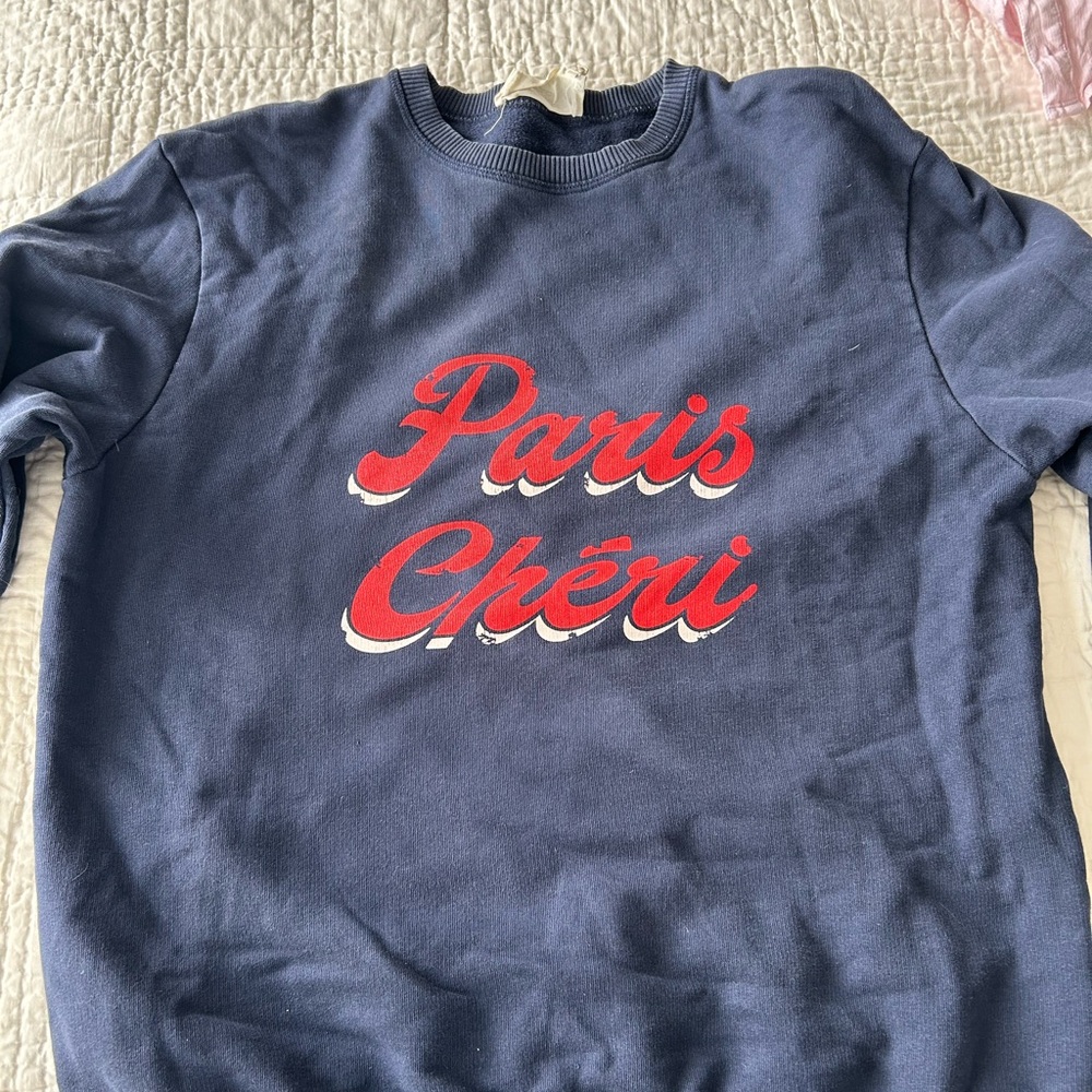 ba&sh Navy Crewneck Sweatshirt with Tag Detail
